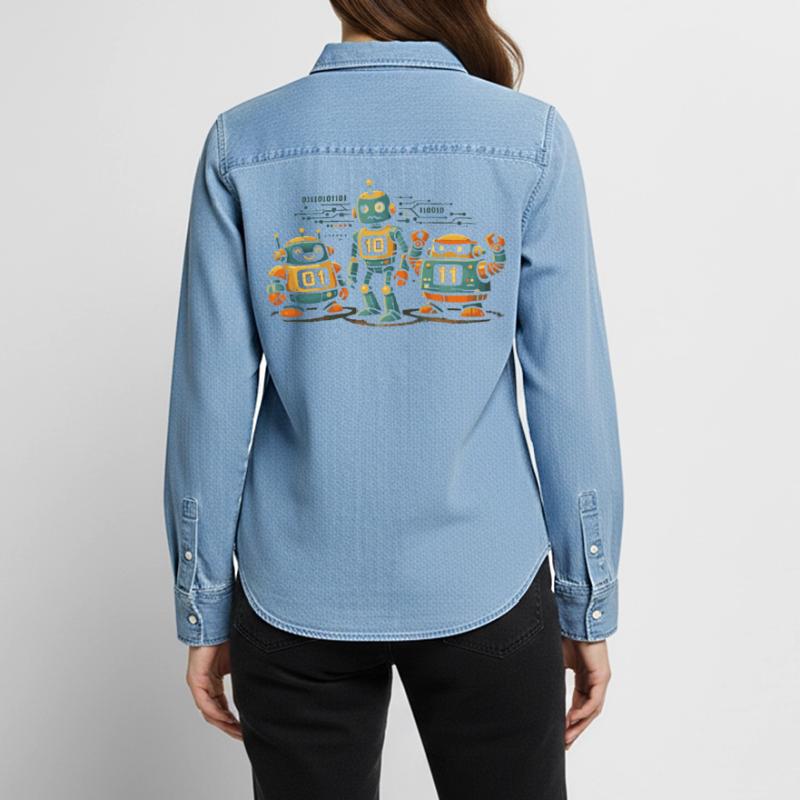 Geek Robots Binary Code Computer Science IT Women’s Organic Denim Shirt by Stanley/Stella
