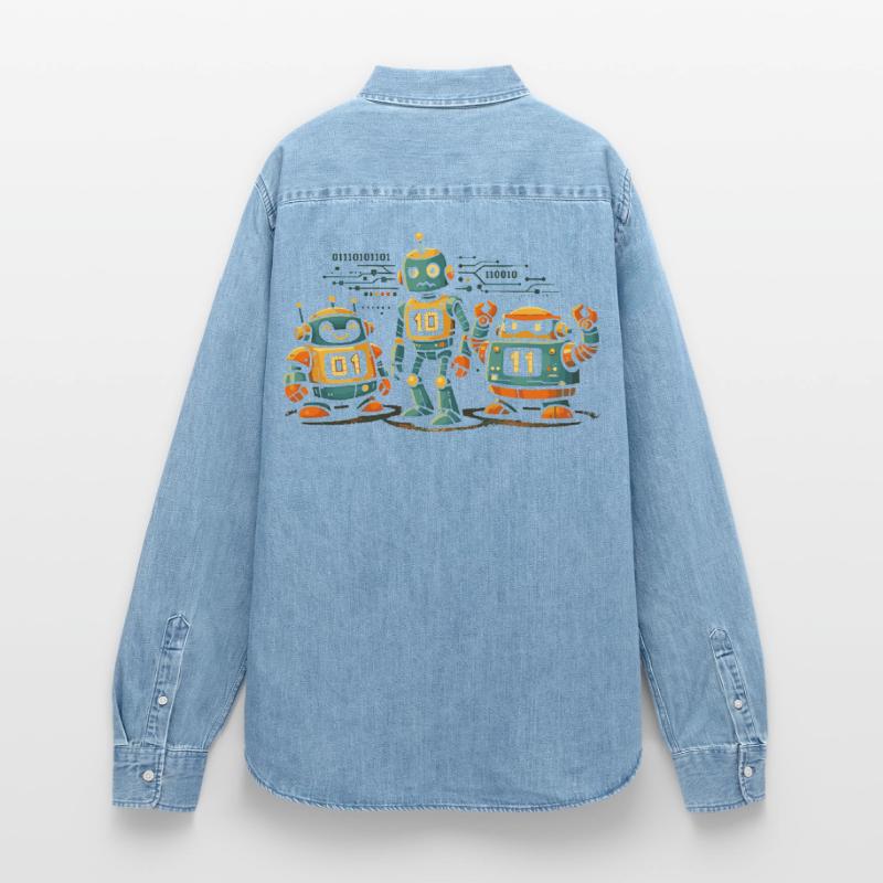 Geek Robots Binary Code Computer Science IT Women’s Organic Denim Shirt by Stanley/Stella