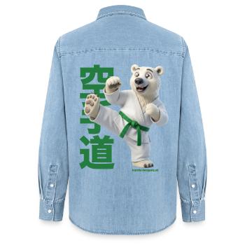 Karate Eisbär - Frauen Jeanshemd Organic von Stanley/Stella - verwaschenes Hellblau - Hinten - AI Model Female 172 light (172cm)