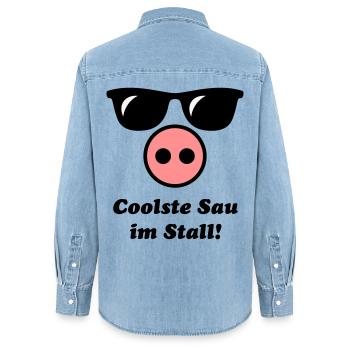 Coolste Sau Im Stall! (Cool) - Frauen Jeanshemd Organic von Stanley/Stella - verwaschenes Hellblau - Hinten - AI Model Female 172 light (172cm)