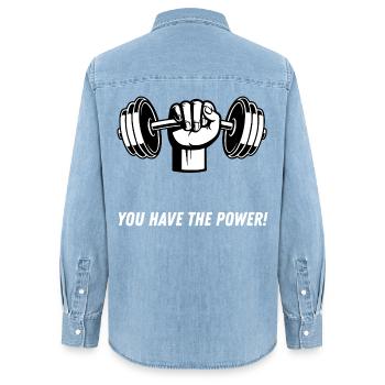 Tu as la motivation Power Gym - Chemise en denim femme bio Stanley/Stella - bleu clair délavé - Dos - AI Model Female 172 light (172cm)