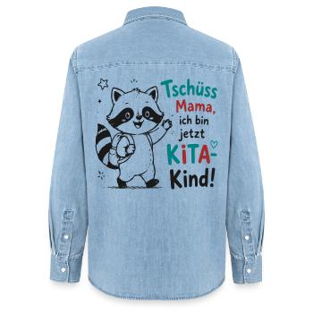 Kita Abschied Raccoon - Frauen Jeanshemd Organic von Stanley/Stella - verwaschenes Hellblau - Hinten - AI Model Female 172 light (172cm)