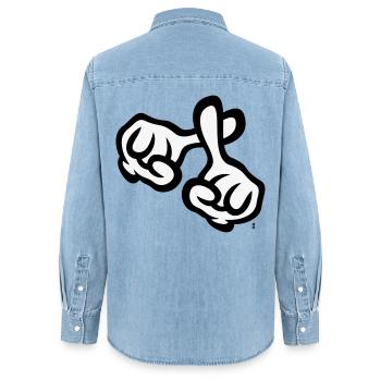 Finger cross (hands / cross / Bible / religion, 2C) - Women’s Organic Denim Shirt by Stanley/Stella - light wash - Back - AI Model Female 172 light (172cm)