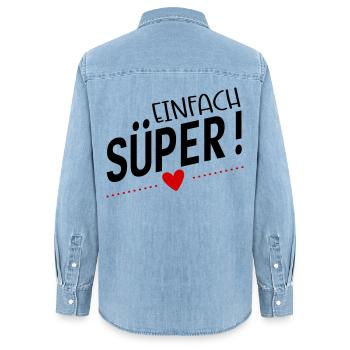 Süper - Frauen Jeanshemd Organic von Stanley/Stella - verwaschenes Hellblau - Hinten - AI Model Female 172 light (172cm)