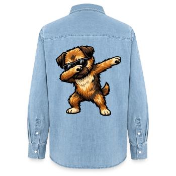 Dabbing Border Terrier im Comic Stil - Frauen Jeanshemd Organic von Stanley/Stella - verwaschenes Hellblau - Hinten - AI Model Female 172 light (172cm)