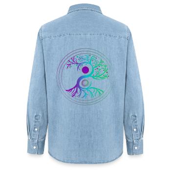 Baum des Lebens Yin Balance - Frauen Jeanshemd Organic von Stanley/Stella - verwaschenes Hellblau - Hinten - AI Model Female 172 light (172cm)