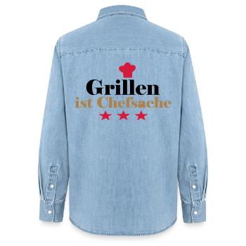 Barbecuing is a matter for the - Women’s Organic Denim Shirt by Stanley/Stella - light wash - Back - AI Model Female 172 light (172cm)