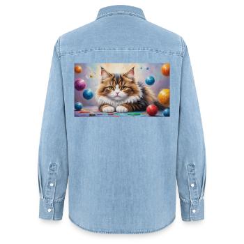 Niedliche Katze möchte spielen Schmusetiger Kitten - Frauen Jeanshemd Organic von Stanley/Stella - verwaschenes Hellblau - Hinten - AI Model Female 172 light (172cm)