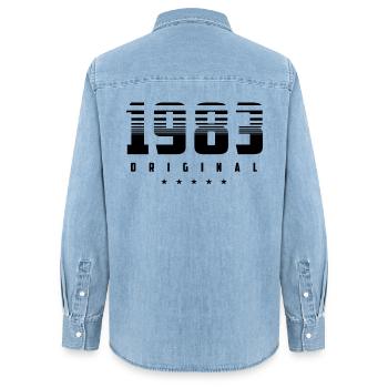 Geboren 1983 das Original - Frauen Jeanshemd Organic von Stanley/Stella - verwaschenes Hellblau - Hinten - AI Model Female 172 light (172cm)