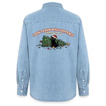Weihnachtskatze Baum umgeworfen Lustiger Spruch - Frauen Jeanshemd Organic von Stanley/Stella - verwaschenes Hellblau - Hinten - AI Model Female 172 light (172cm)