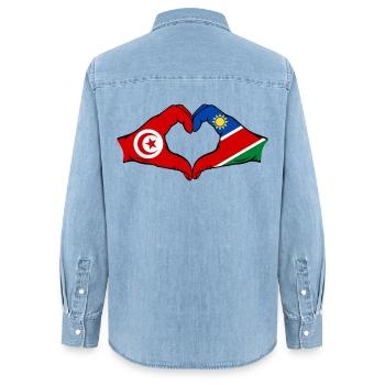 Tunesien Namibia Flagge Hände Herzform used - Frauen Jeanshemd Organic von Stanley/Stella - verwaschenes Hellblau - Hinten - AI Model Female 172 light (172cm)