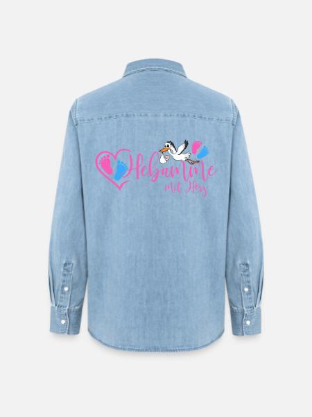 Hebamme mit Herz - Frauen Jeanshemd Organic von Stanley/Stella - verwaschenes Hellblau