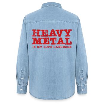 Heavy Metal is my Lovelanguage - Frauen Jeanshemd Organic von Stanley/Stella - verwaschenes Hellblau - Hinten - AI Model Female 172 light (172cm)