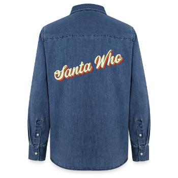 Santa Who Christmas Design - Women’s Organic Denim Shirt by Stanley/Stella - mid washy  - Back - AI Model Female 172 light (172cm)