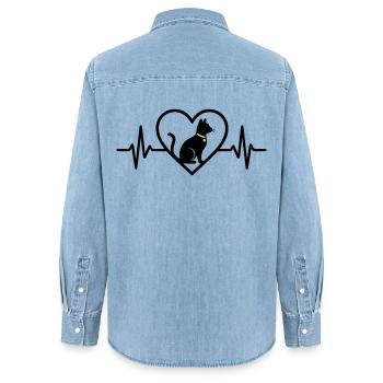 Cat Heart Silhouette Cute Pet Lover Gift - Women’s Organic Denim Shirt by Stanley/Stella - light wash - Back - AI Model Female 172 light (172cm)