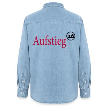 Aufsteiger 2026 Aufstieg - Frauen Jeanshemd Organic von Stanley/Stella - verwaschenes Hellblau - Hinten - AI Model Female 172 light (172cm)