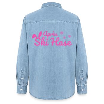 Apres Ski Rabbit Ski Après Ski Party Rose neige - Chemise en denim femme bio Stanley/Stella - bleu clair délavé - Dos - AI Model Female 172 light (172cm)