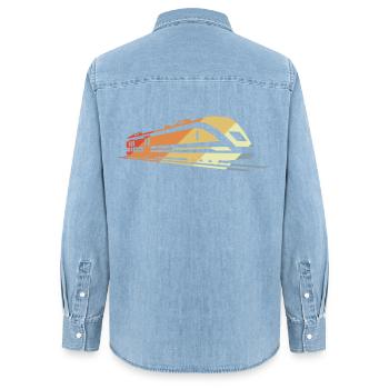 Train Croquis Vintage - Chemise en denim femme bio Stanley/Stella - bleu clair délavé - Dos - AI Model Female 172 light (172cm)