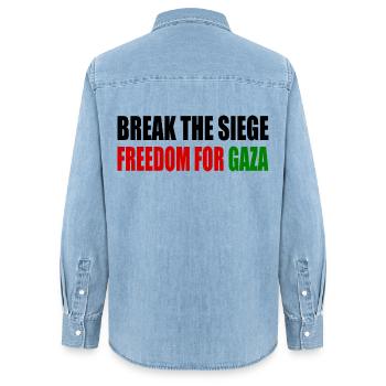 break the siege freedom for gaza - Women’s Organic Denim Shirt by Stanley/Stella - light wash - Back - AI Model Female 172 light (172cm)