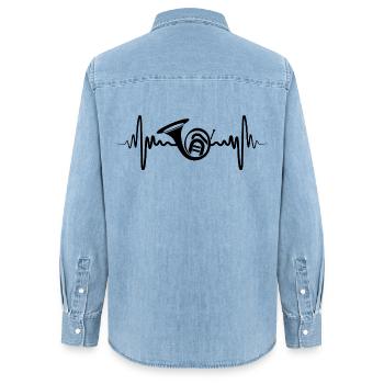 Horn Heartbeat ECG - Women’s Organic Denim Shirt by Stanley/Stella - light wash - Back - AI Model Female 172 light (172cm)