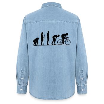 Evolution zum Rennrad Fahrer Biker Marathon - Frauen Jeanshemd Organic von Stanley/Stella - verwaschenes Hellblau - Hinten - AI Model Female 172 light (172cm)