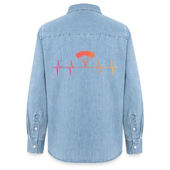 Gleitschirmfliegen Sonnenuntergang Herzschlag-Gleitschirm - Frauen Jeanshemd Organic von Stanley/Stella - verwaschenes Hellblau - Hinten - AI Model Female 172 light (172cm)