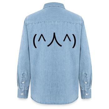 Begging emote (^人^) thank you Kaomoji - Women’s Organic Denim Shirt by Stanley/Stella - light wash - Back - AI Model Female 172 light (172cm)
