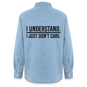 I understand I just don't care - Women’s Organic Denim Shirt by Stanley/Stella - light wash - Back - AI Model Female 172 light (172cm)