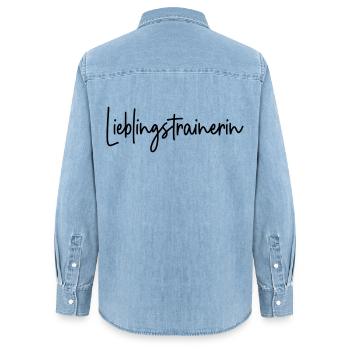 Lieblingstrainerin Trainerin - Frauen Jeanshemd Organic von Stanley/Stella - verwaschenes Hellblau - Hinten - AI Model Female 172 light (172cm)