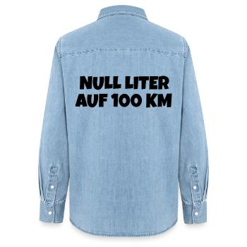 Null Liter auf 100 Km Fahrrad Spruch - Frauen Jeanshemd Organic von Stanley/Stella - verwaschenes Hellblau - Hinten - AI Model Female 172 light (172cm)