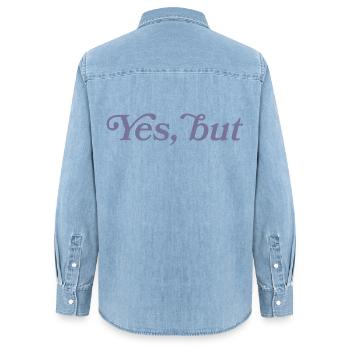 Yes, but... - Women’s Organic Denim Shirt by Stanley/Stella - light wash - Back - AI Model Female 172 light (172cm)