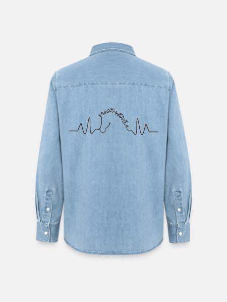 EKG-Linie Pferdeherzschlag-Reiten - Frauen Jeanshemd Organic von Stanley/Stella - verwaschenes Hellblau