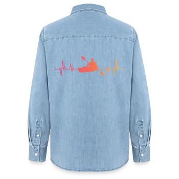 canoéiste kayak sunset battement de coeur canoë - Chemise en denim femme bio Stanley/Stella - bleu clair délavé - Dos - AI Model Female 172 light (172cm)