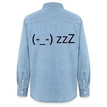 Sleeping Emote (-_-) zzZ Tired Kaomoji - Women’s Organic Denim Shirt by Stanley/Stella - light wash - Back - AI Model Female 172 light (172cm)