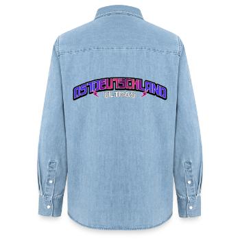 Ultras de l’Allemagne de l’Est Ossis Est-allemands - Chemise en denim femme bio Stanley/Stella - bleu clair délavé - Dos - AI Model Female 172 light (172cm)