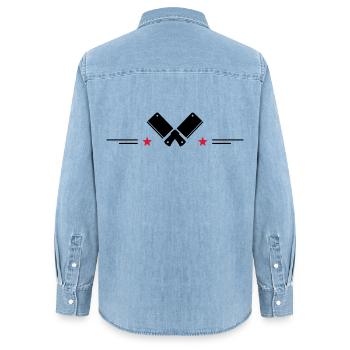Küchenmesser für Sterneköche - Frauen Jeanshemd Organic von Stanley/Stella - verwaschenes Hellblau - Hinten - AI Model Female 172 light (172cm)