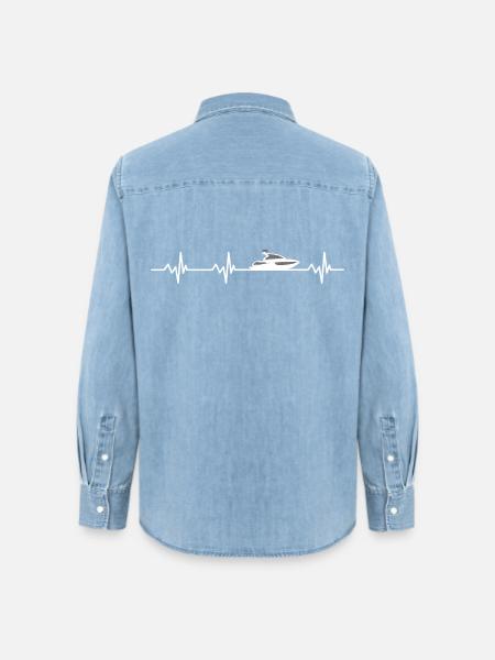 Herzschlag Motorboot - Frauen Jeanshemd Organic von Stanley/Stella - verwaschenes Hellblau