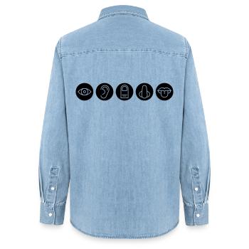 Five senses, sense organs - Women’s Organic Denim Shirt by Stanley/Stella - light wash - Back - AI Model Female 172 light (172cm)