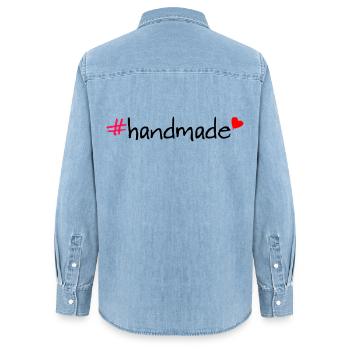 Handmade Hashtag Saying T-Shirt - Women’s Organic Denim Shirt by Stanley/Stella - light wash - Back - AI Model Female 172 light (172cm)