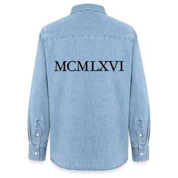 MCMLXVI 1966 Roman Birthday Year - Women’s Organic Denim Shirt by Stanley/Stella - light wash - Back - AI Model Female 172 light (172cm)