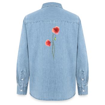 Blume: roter Mohn - Frauen Jeanshemd Organic von Stanley/Stella - verwaschenes Hellblau - Hinten - AI Model Female 172 light (172cm)