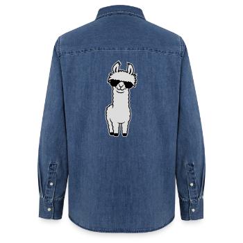 Cooles Lama Alpaka Sonnenbrille Lächelnd Lustig - Frauen Jeanshemd Organic von Stanley/Stella - verwaschenes Mittelblau  - Hinten - AI Model Female 172 light (172cm)