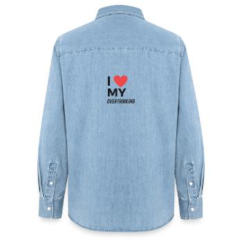 J’adore trop réfléchir - Chemise en denim femme bio Stanley/Stella - bleu clair délavé - Dos - AI Model Female 172 light (172cm)