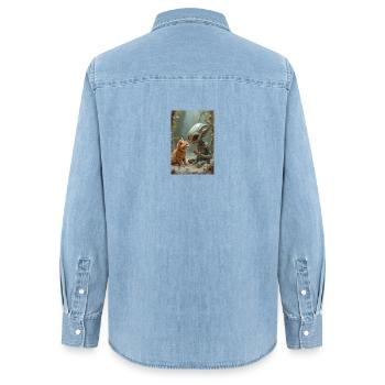 Außerirdische Kreatur mit Katzengefährte - Frauen Jeanshemd Organic von Stanley/Stella - verwaschenes Hellblau - Hinten - AI Model Female 172 light (172cm)