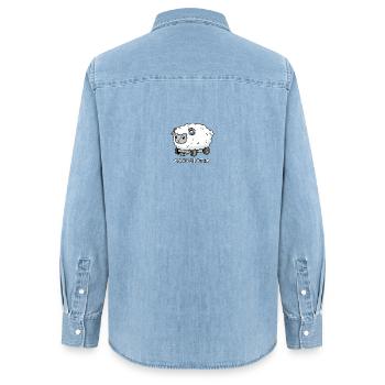 Robot tondeuse à gazon mouton - Chemise en denim femme bio Stanley/Stella - bleu clair délavé - Dos - AI Model Female 172 light (172cm)