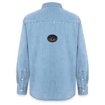 Vortex Grid Wormhole - Women’s Organic Denim Shirt by Stanley/Stella - light wash - Back - AI Model Female 172 light (172cm)