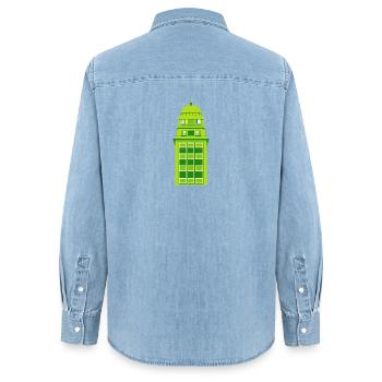 Retro Green Tower Clock - Women’s Organic Denim Shirt by Stanley/Stella - light wash - Back - AI Model Female 172 light (172cm)