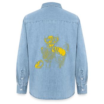 Gelb Blau Football-Star Zeigefinger - Frauen Jeanshemd Organic von Stanley/Stella - verwaschenes Hellblau - Hinten - AI Model Female 172 light (172cm)