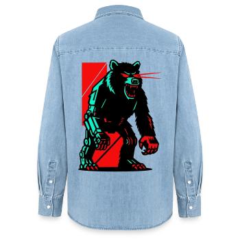 Mecha Techno Bär - Frauen Jeanshemd Organic von Stanley/Stella - verwaschenes Hellblau - Hinten - AI Model Female 172 light (172cm)