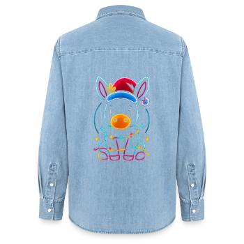 Donkey Elf Noël Drôle Cadeau - Chemise en denim femme bio Stanley/Stella - bleu clair délavé - Dos - AI Model Female 172 light (172cm)